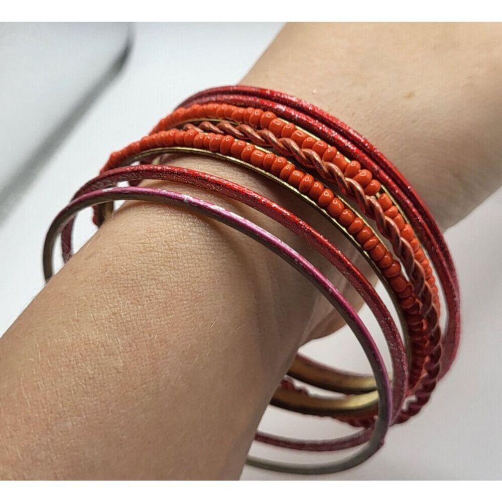 Lot of 7 Red & Orange Bangle Bracelets 8 in
